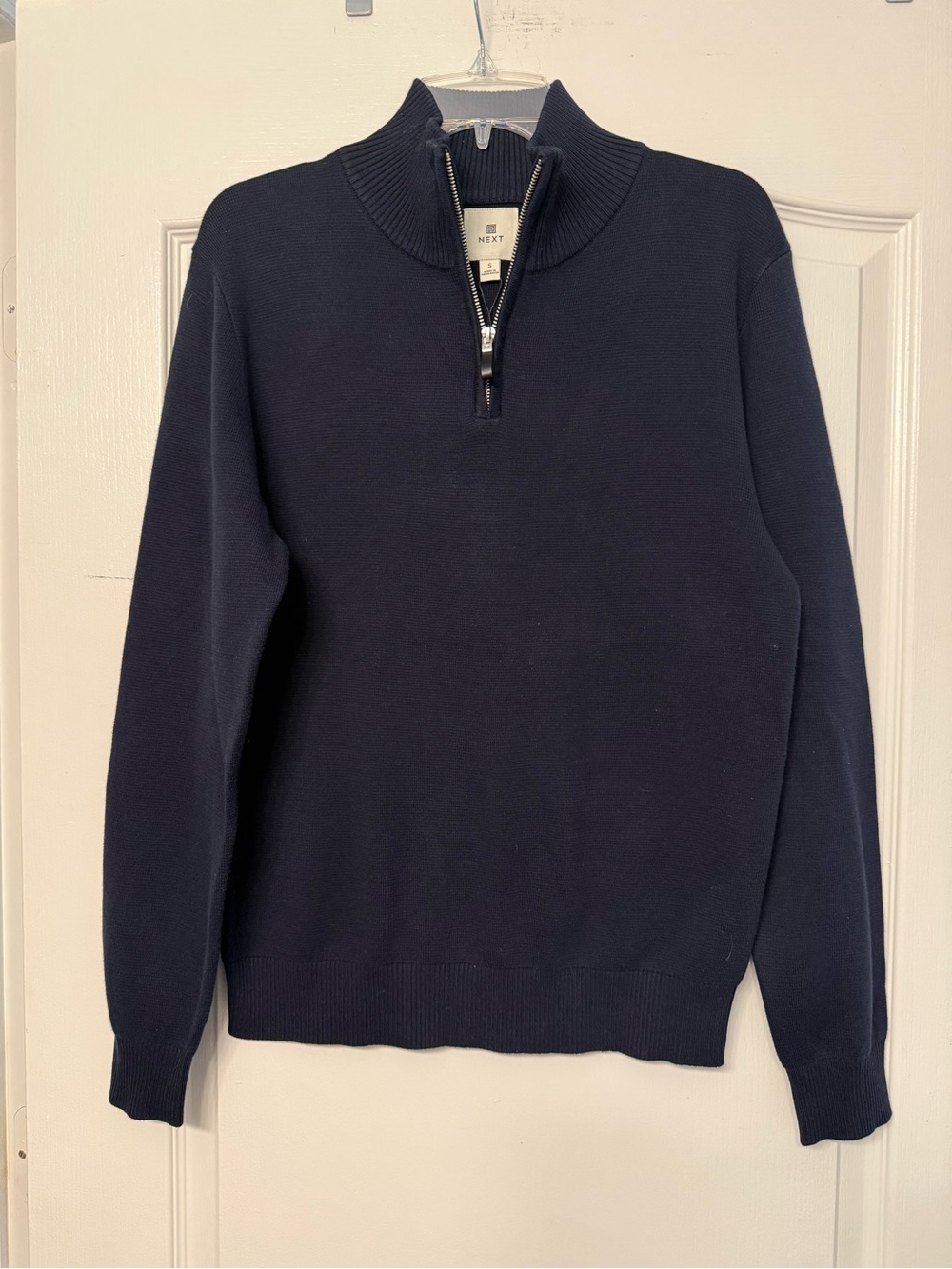 NWT Next Men’s Quarter Zip Sweater Navy Blue 100% Cotton Mock Neck Size Small